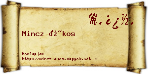 Mincz Ákos névjegykártya